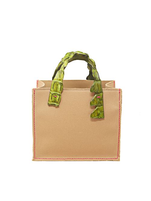 Canvas bag with green crocodile handles Laboratorio Capri | GRETABABYCAMELVERDE